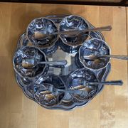 Ice Cream Service GUY DEGRENNE Tray + 6 Bowls + 6 Vintage Spoons