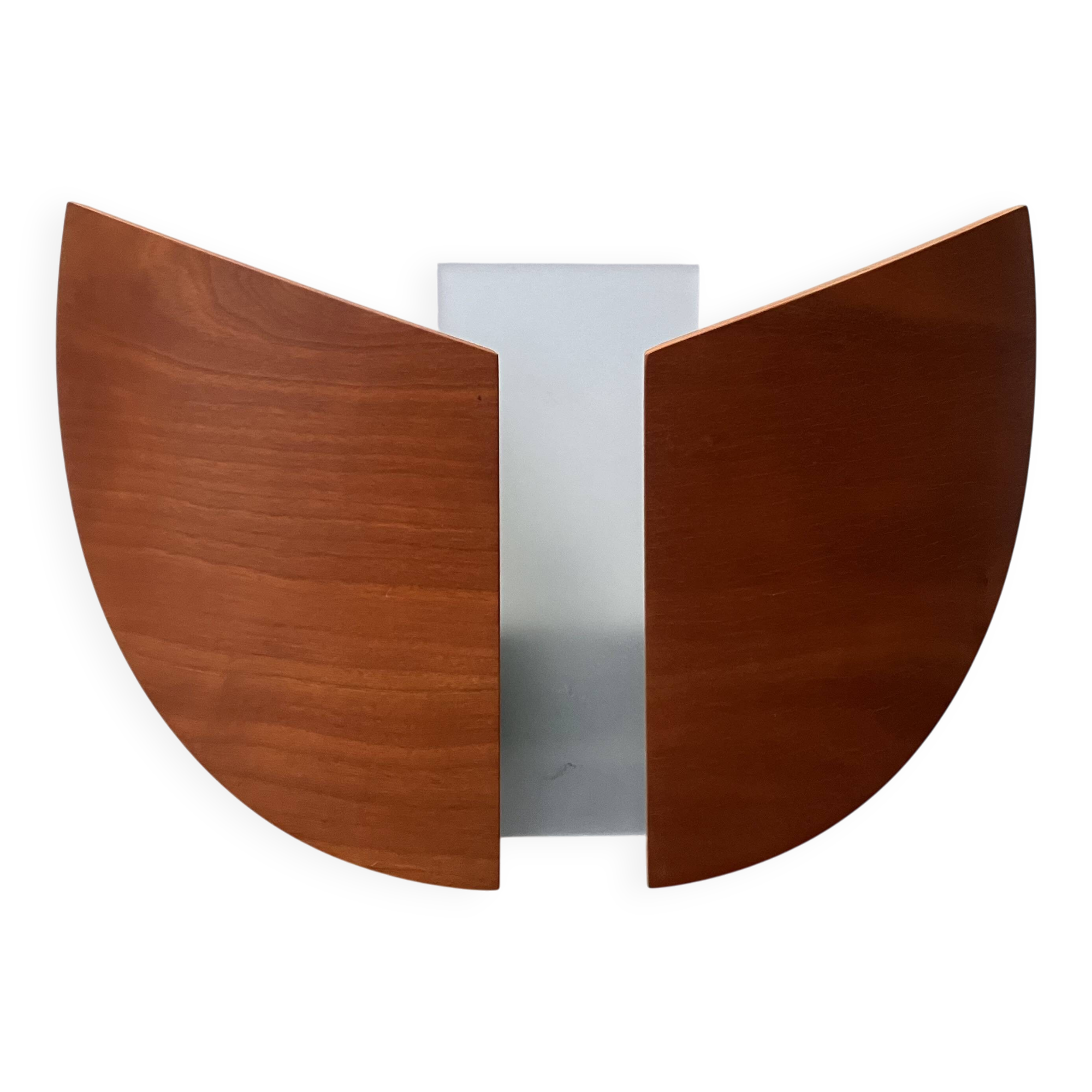 Wall light in thermoformed wood and cicada glass by Lucid design, 1980s