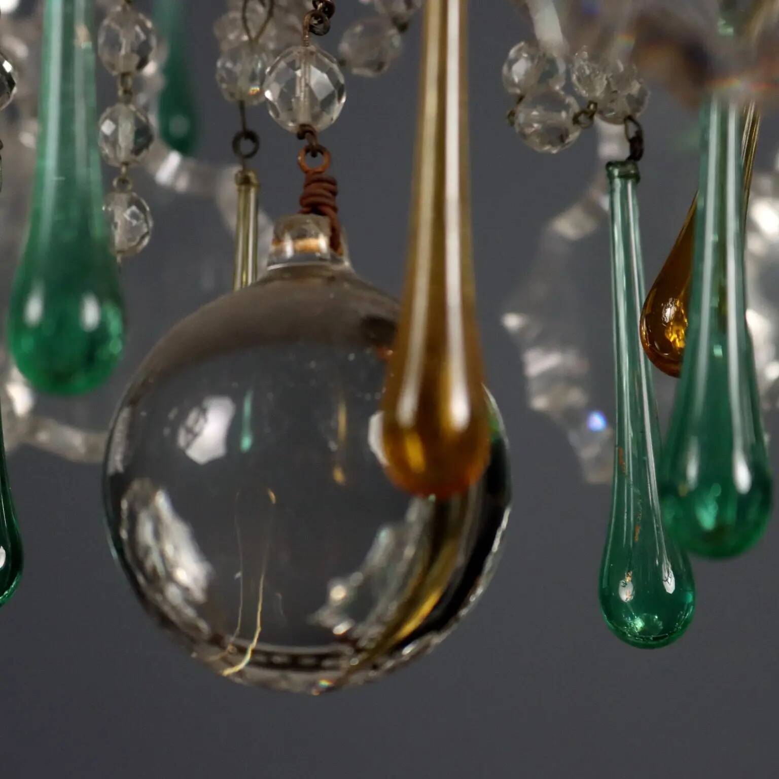 Antique chandelier in gilded iron and glass, Italy, 20th century