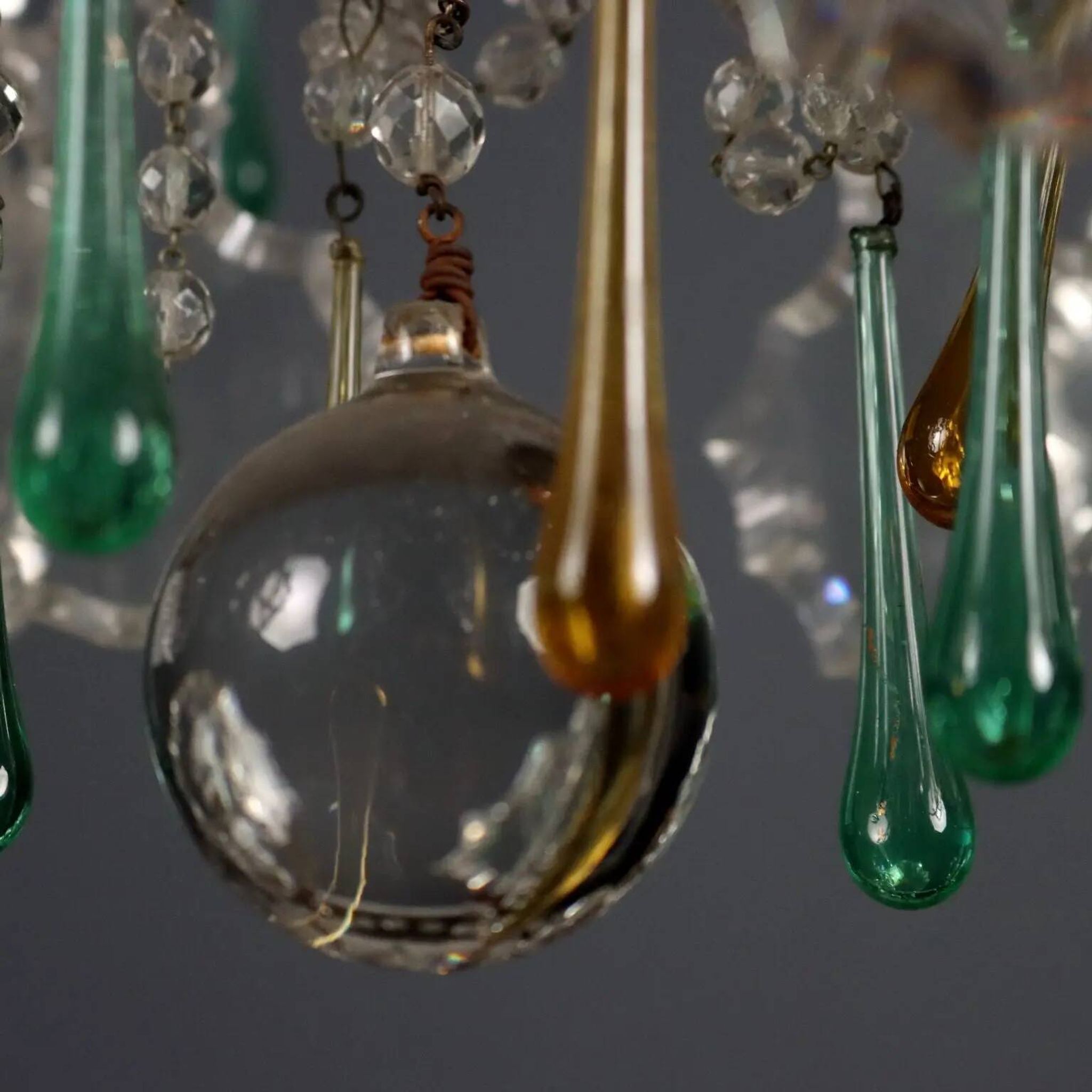 Antique chandelier in gilded iron and glass, Italy, 20th century