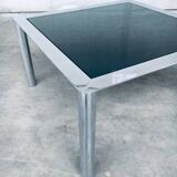 Mid-Century Smoked Glass & Chromed Steel Square Dining Table attributed to Sergio Mazza for Cinova, Italy, 1970s