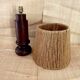Lampe bois, câble tissu, abat-jour coco années 70
