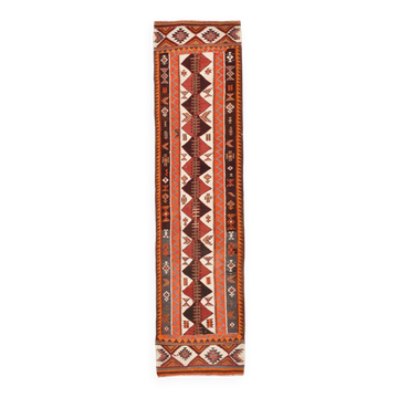 Orange & Brown Vintage Kilim Runner Rug, Oriental Pattern Hallway Carpet
