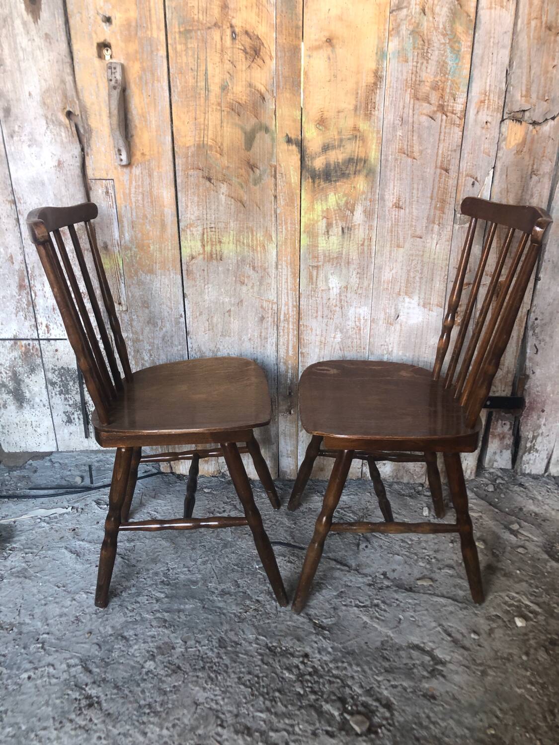 Pair of vintage Baumann western style wooden chairs #a326
