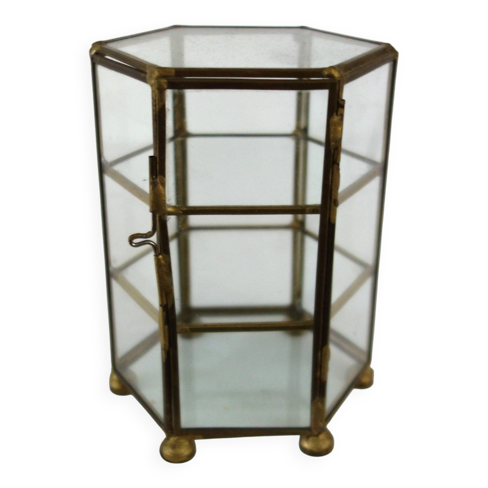 Ancienne petite vitrine hexagonale pour miniatures ou bijoux
