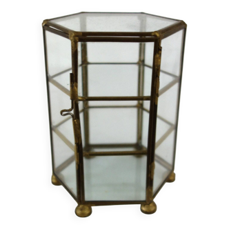 Old small hexagonal display case for miniatures or jewelry