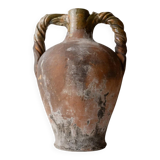 18th-century antique terracotta amphora, Italian ceramic with twisted handles.