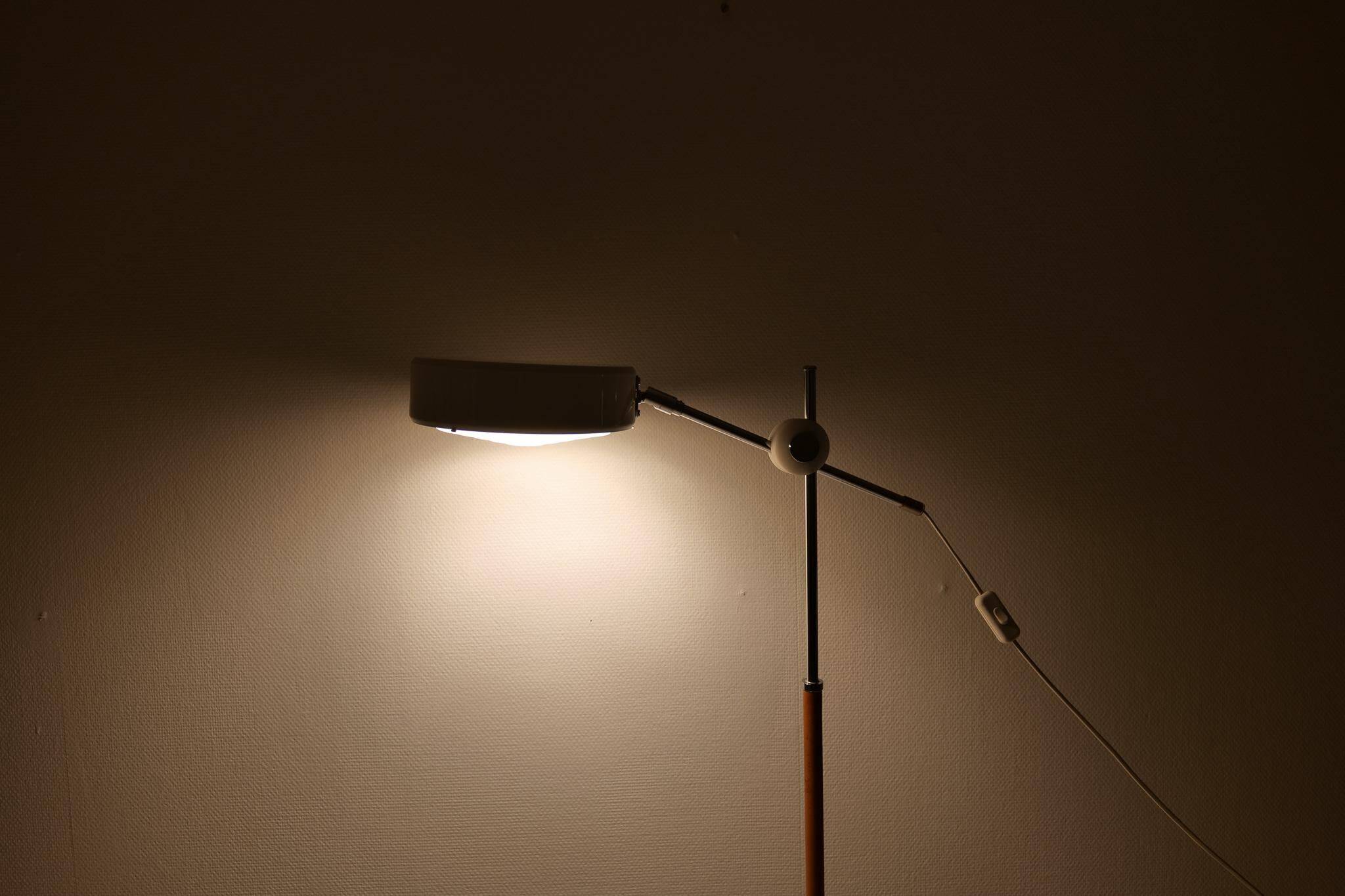 Vintage chrome leather floor lamp mid-century Atelje Lyktan, Sweden