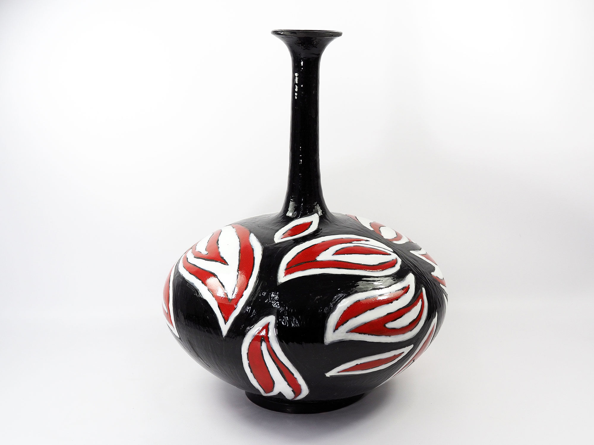 Studio pottery ceramic hand painted glaze vase circa 1970