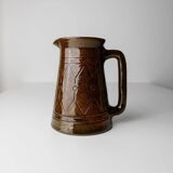 Vintage ceramic pitcher or vase with handle by Urbano Fontana, relief, brown glaze, Italy 1970s.
