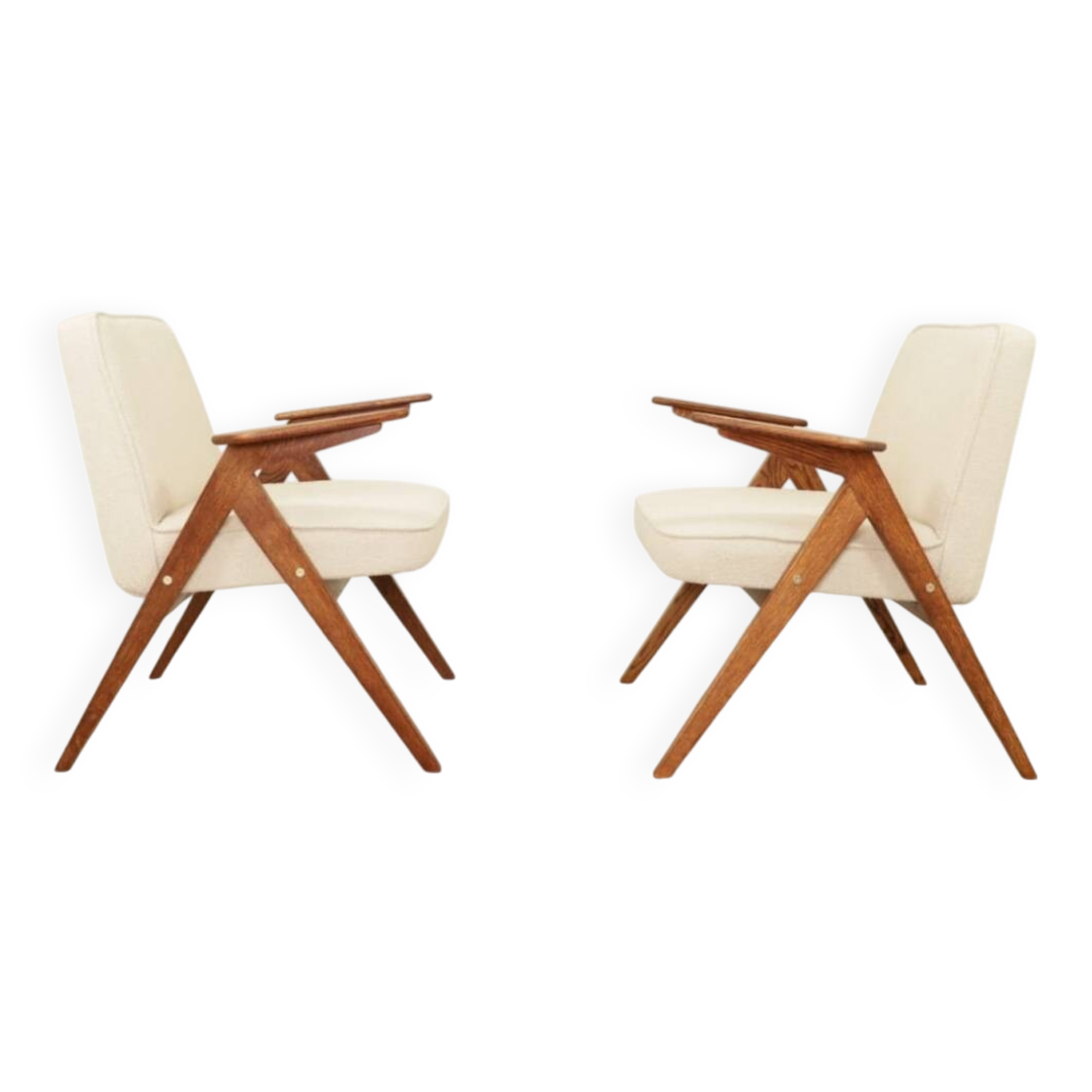 Fauteuils MID century chaise longue vintage en écru lot de 2 fauteuils