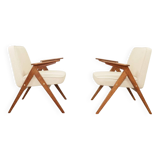 Fauteuils MID century chaise longue vintage en écru lot de 2 fauteuils