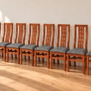 Set of 8 Vintage Teak Chairs in Mackintosh Style - Black and White Zebra Fabric