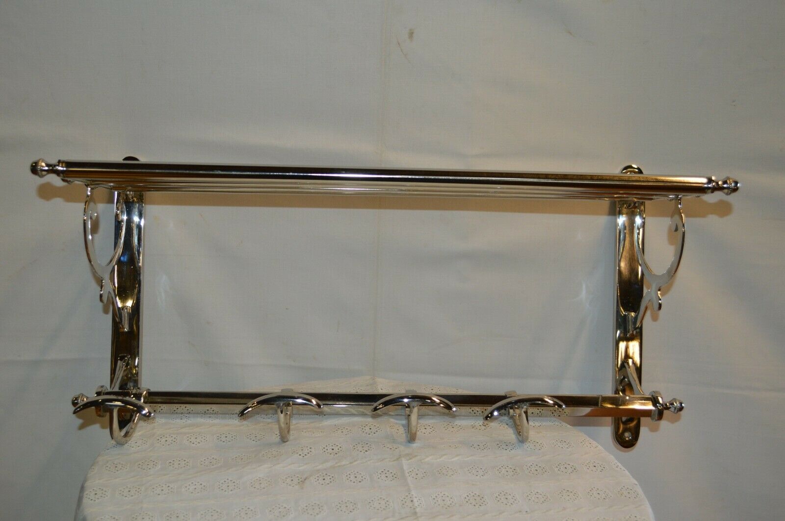 Chrome iron coat rack with hat holder
