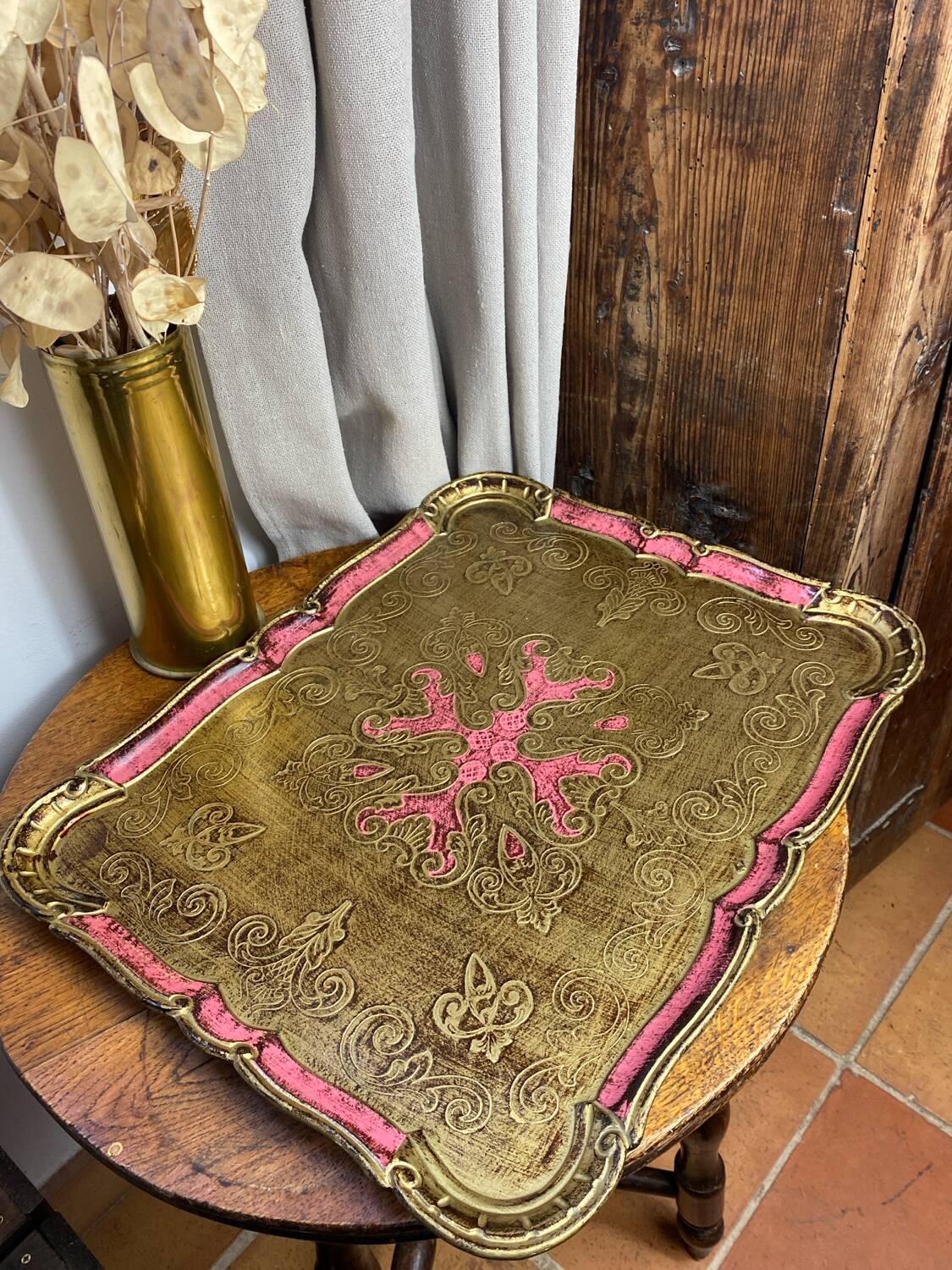 Grand plateau en bois florentin 