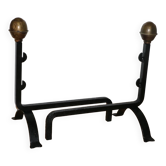 Pair of cast iron and brass fireplace andirons