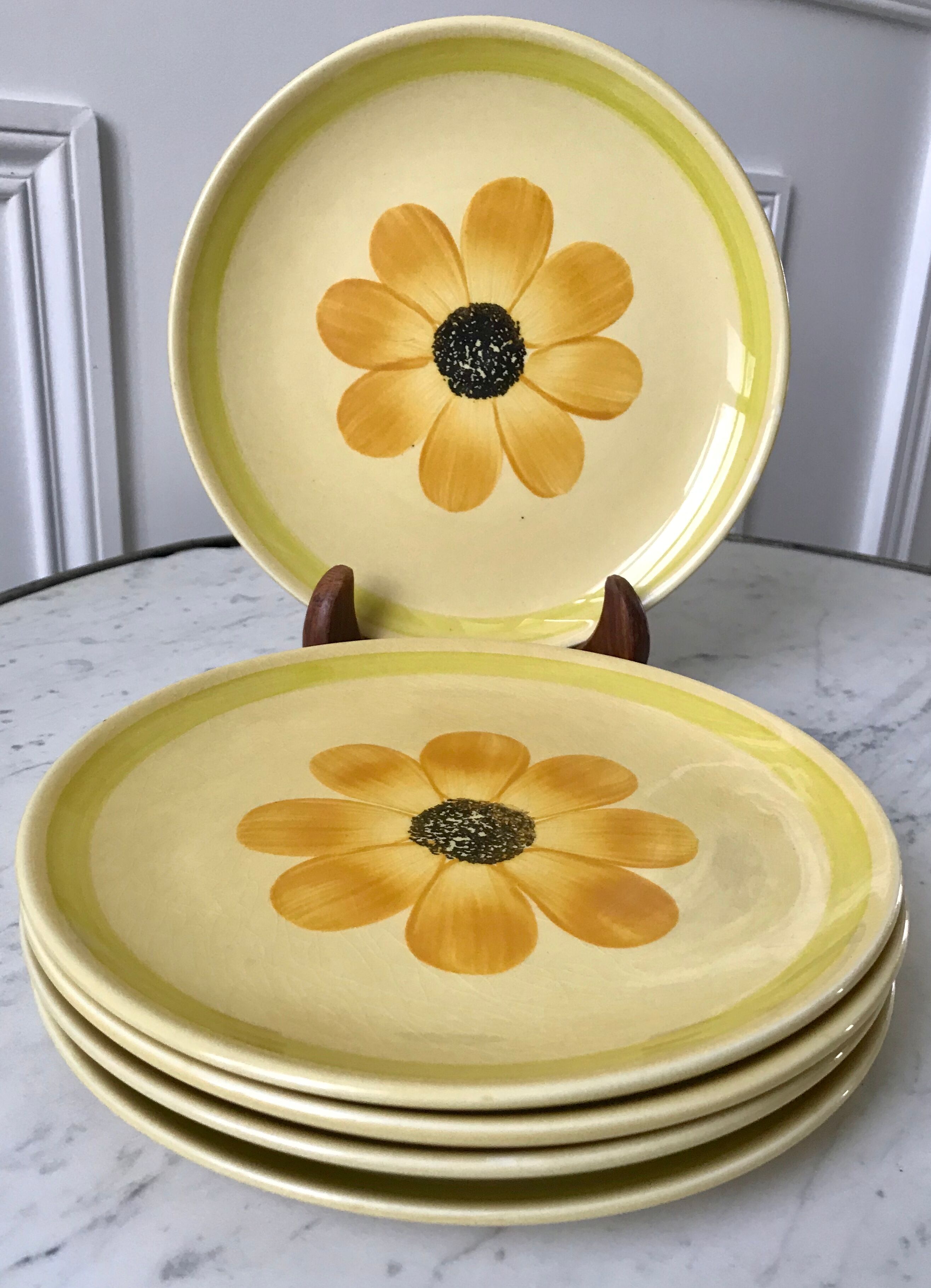 Set of 5 dessert plates flowers Gien 70s