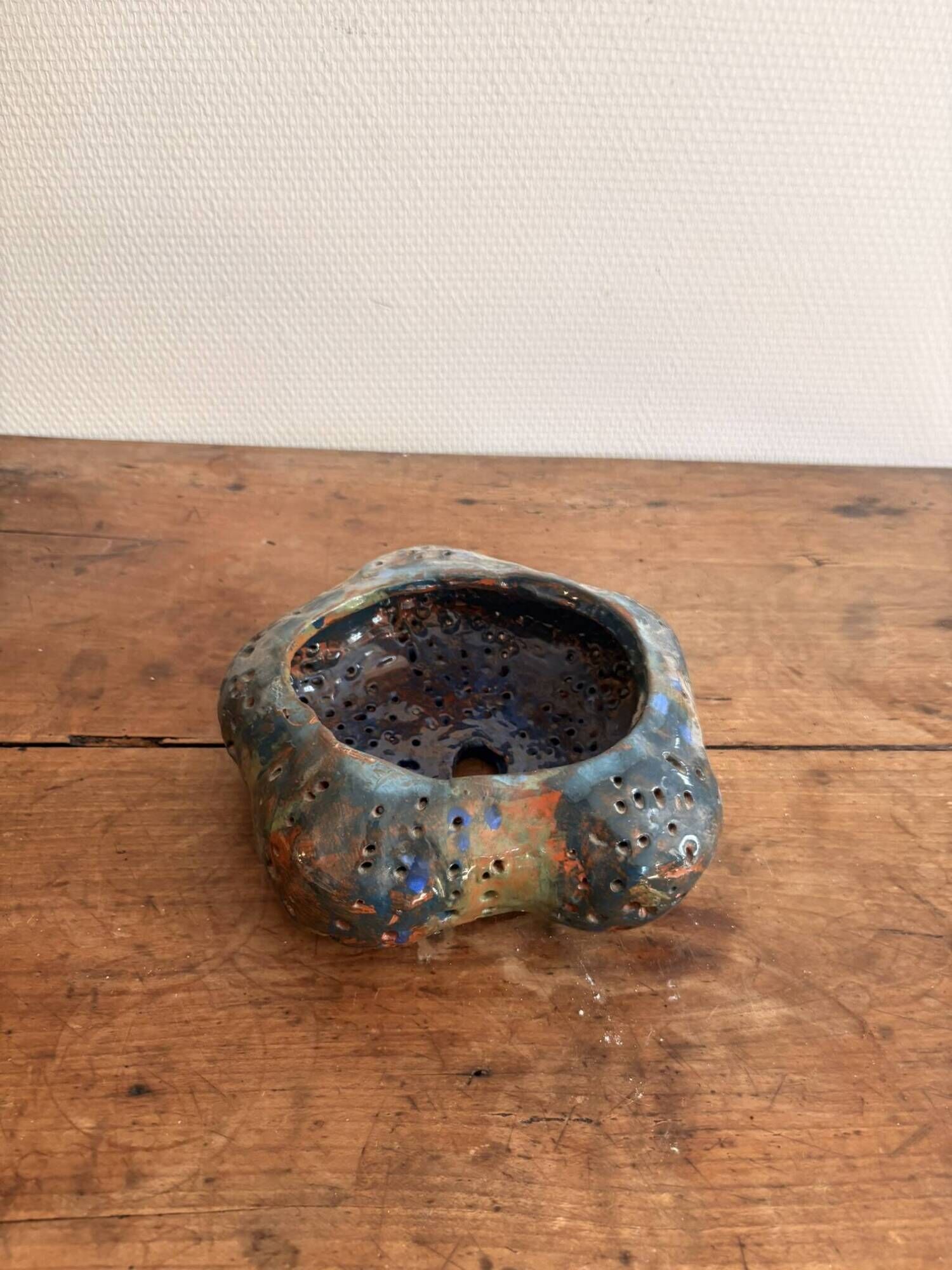 Pot photophore cut glazed ceramic large fire artisan pottery