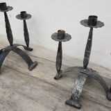Pair of wrought iron candlesticks