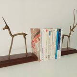 Pair of antique bookends in solid oak and brass from the 1960s