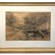 Corcuff, charcoal drawing of a bridge in Brittany signed early 20th century.