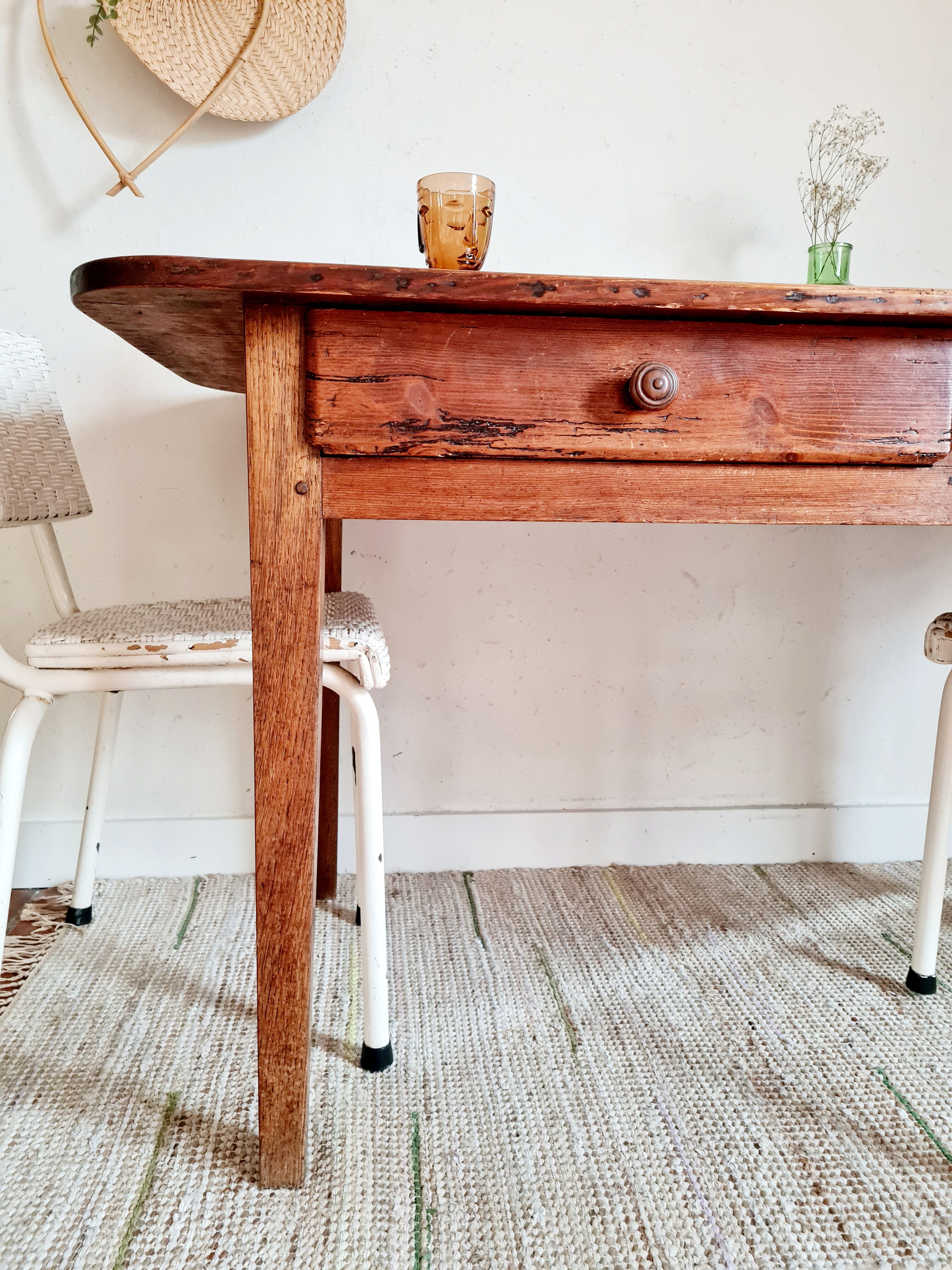 Old farm table 2 drawers