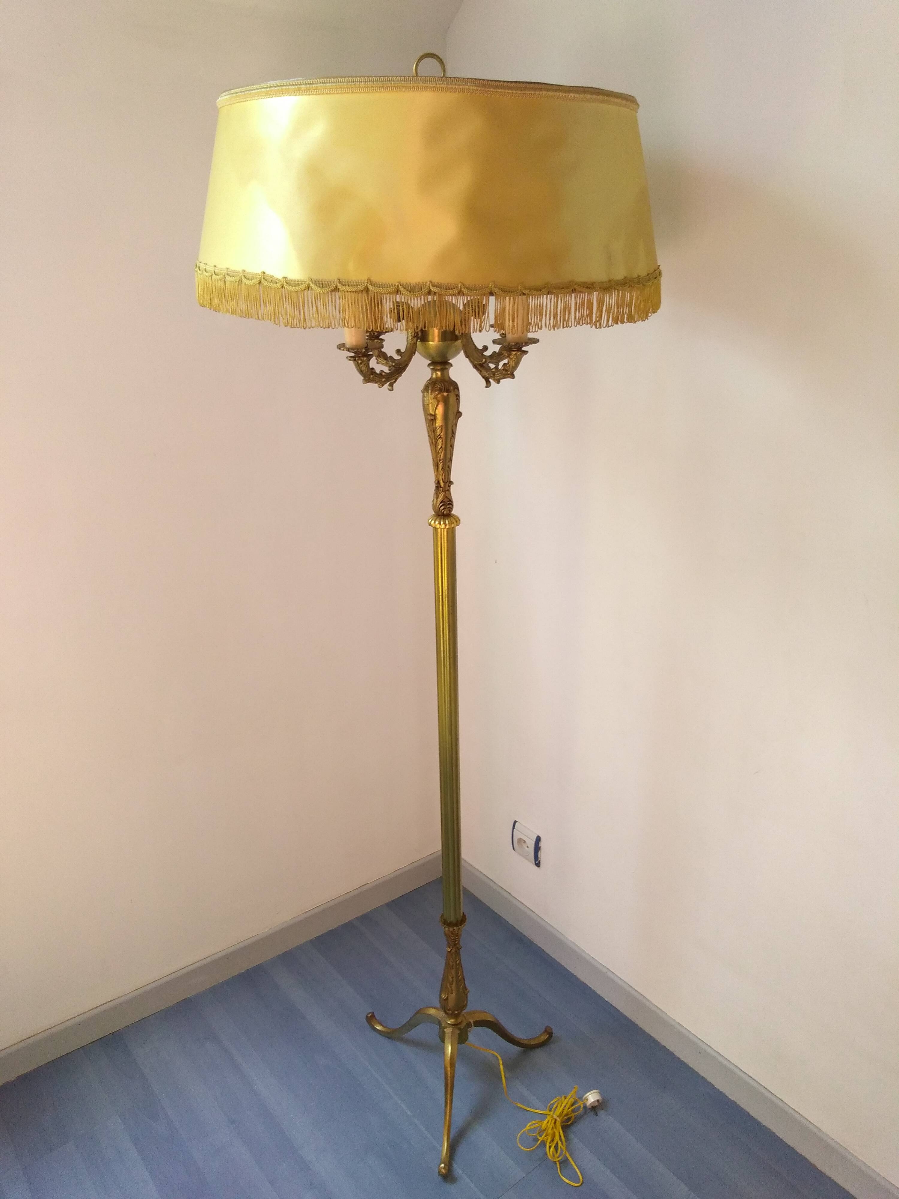 Floor lamp gilded bronze tripod 4 fires