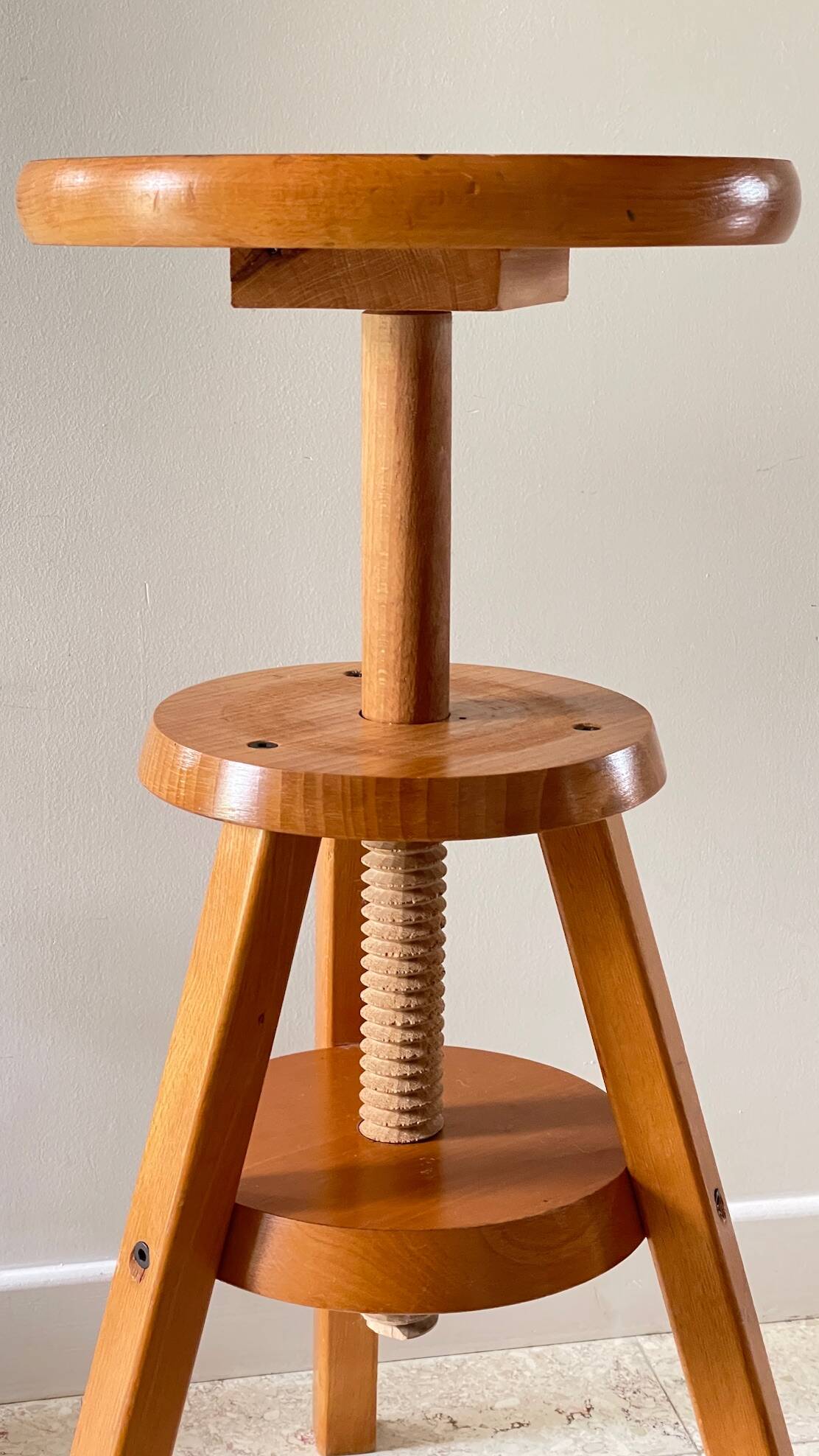 Vintage Solid Beech Screw Stool