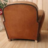 Pair of Art Deco leather club armchairs from the 1930s.