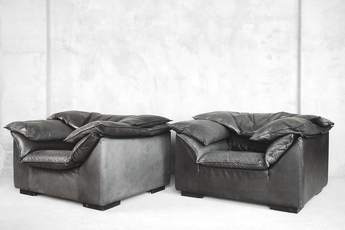 Grey Leather Danish Monza Armchairs by Jens Juul Eilersen for Niels Eilersen, 1970s, Set of 2