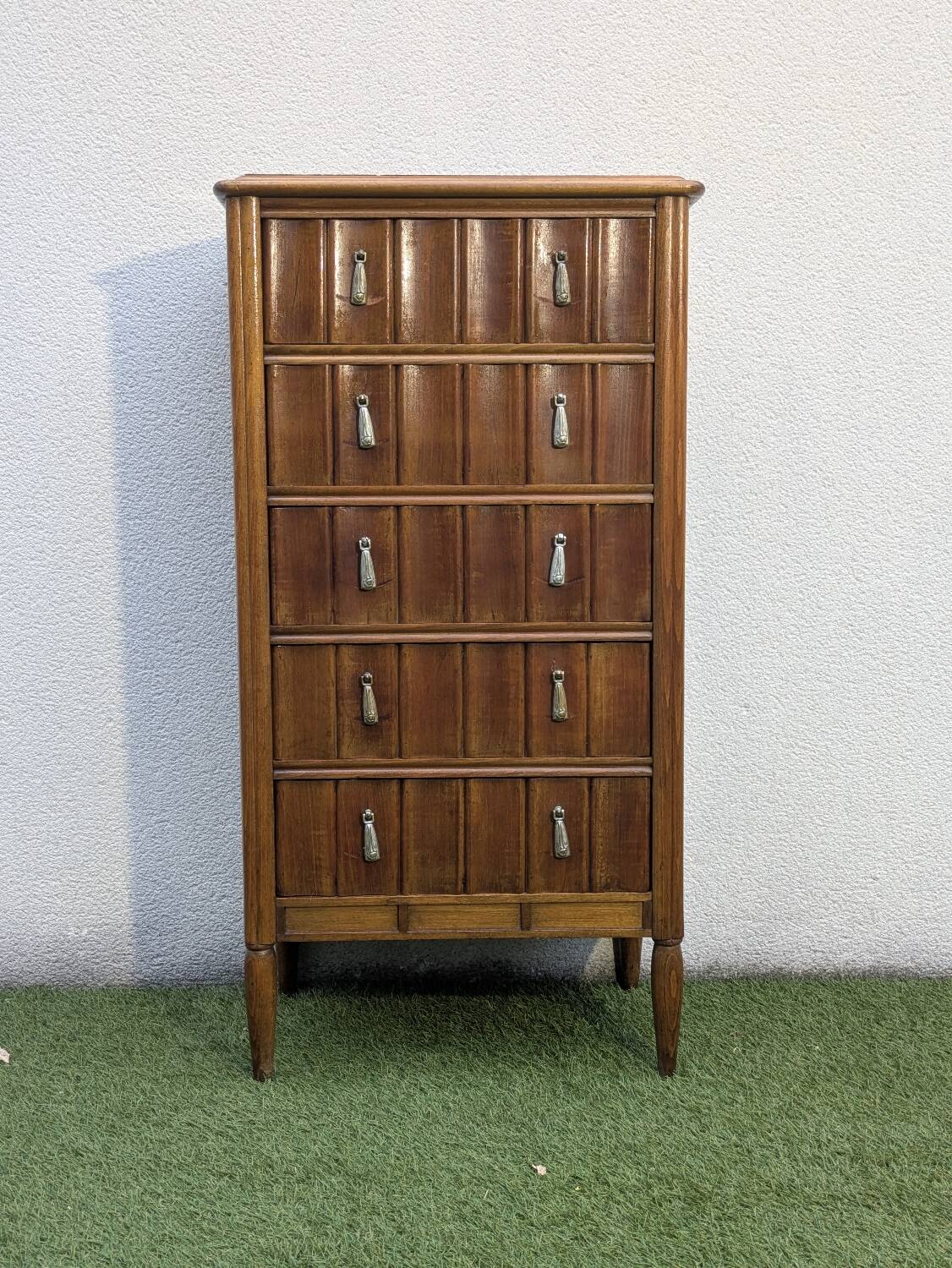 Chiffonnier vintage Art Déco bois & marbre 1940-50