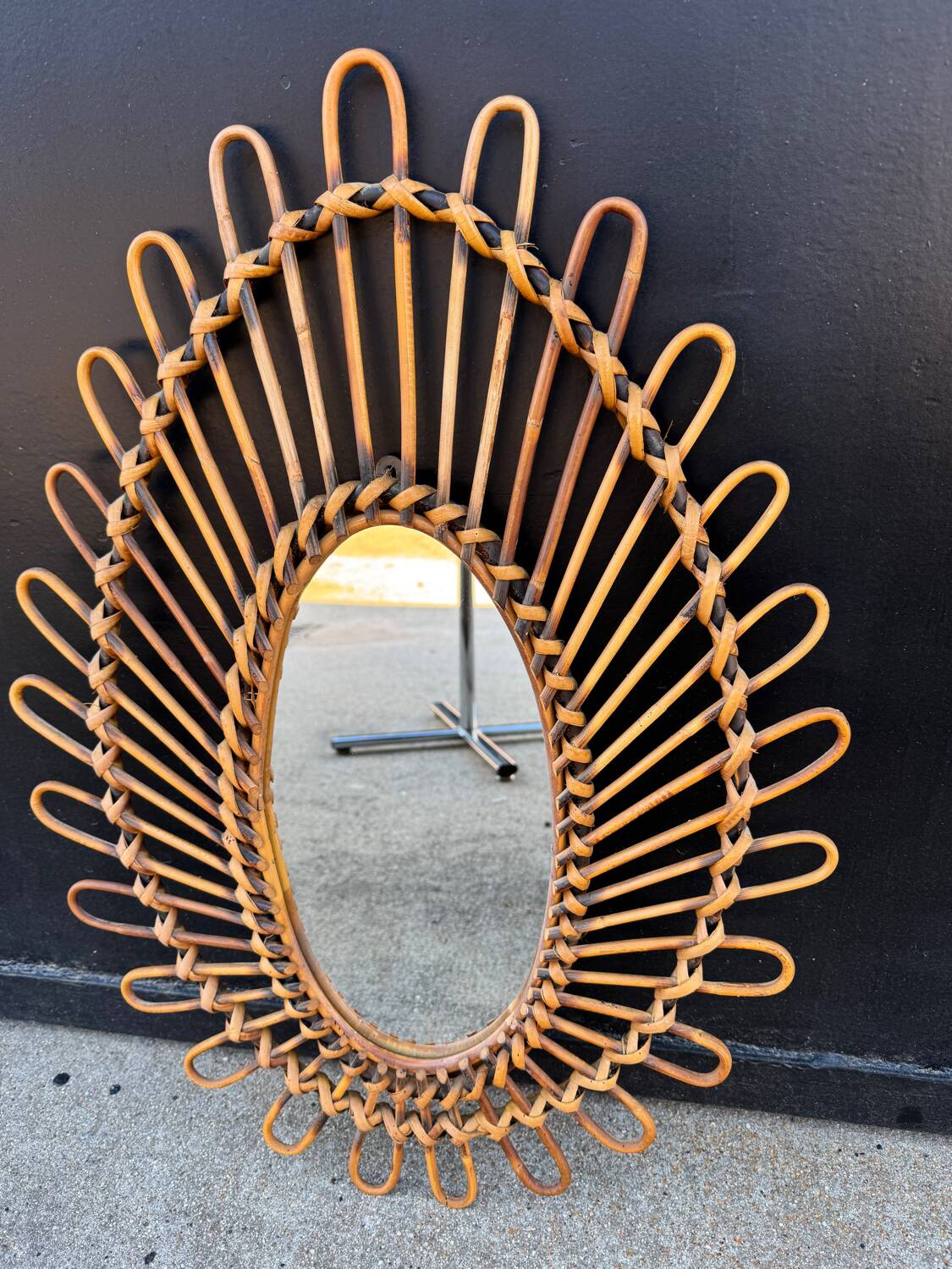 Almond rattan mirror from the 1960s