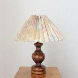 Wooden table lamp with vintage floral pleated lampshade