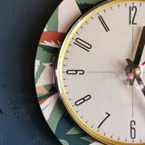 Vintage formica clock round silent wall pendulum "FFR terracotta green"