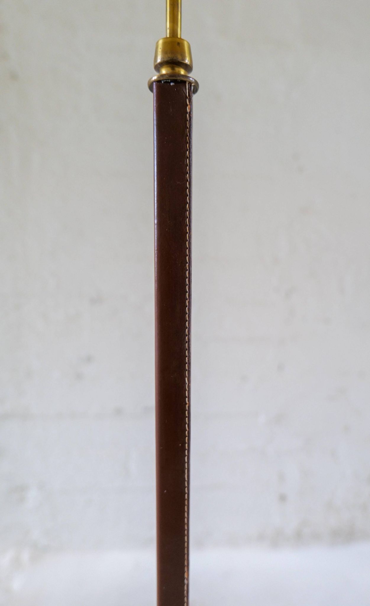 Mid-century brown leather and patinated brass floor lamp by Falkenbergs Belysning, Sweden, 1960s.