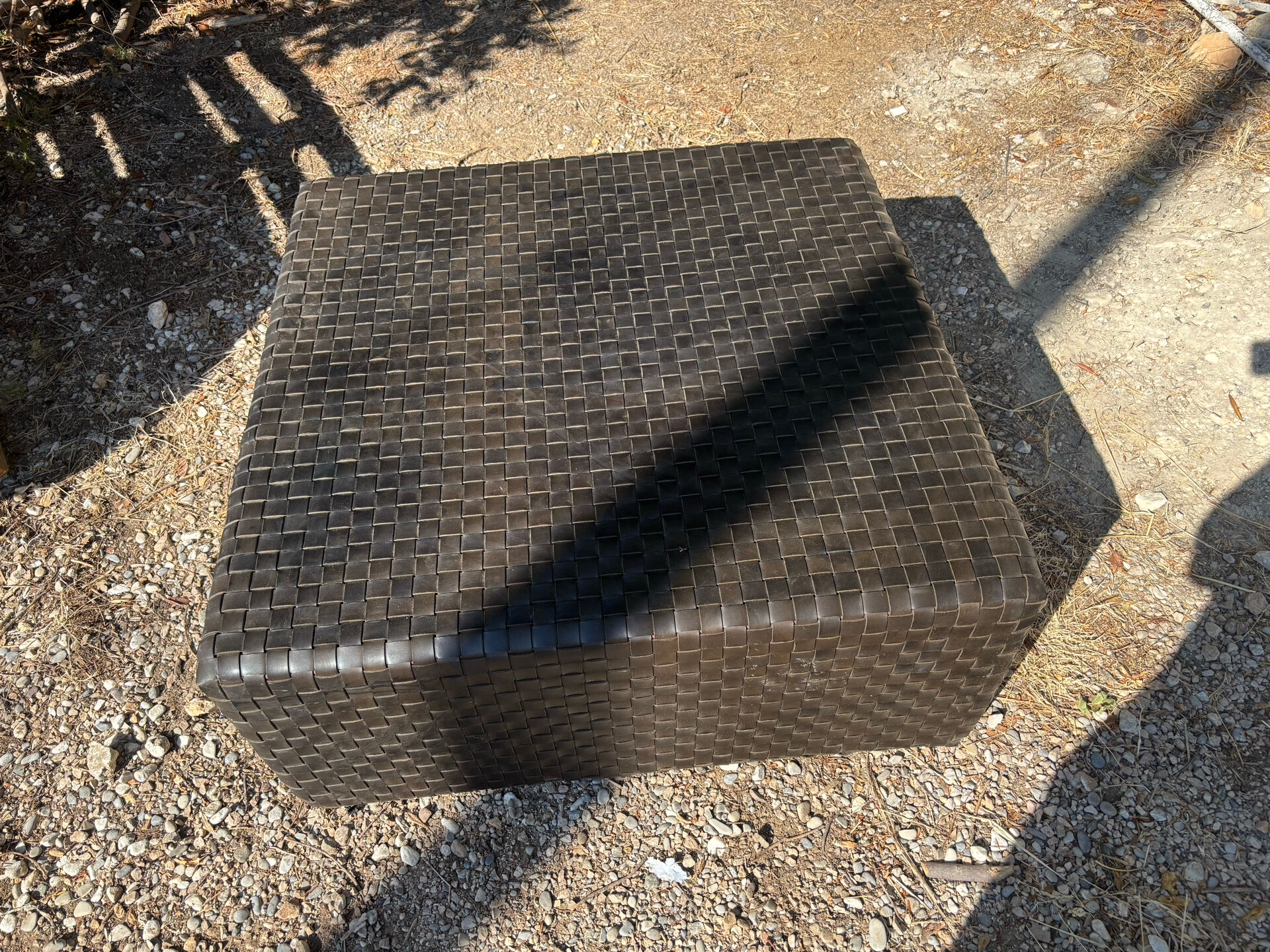 Pouf Dama Enzo Mari for Arte & Cuoio in woven leather