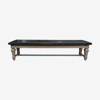 Ancient bench in solid oak and french bank brass