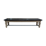 Ancient bench in solid oak and french bank brass