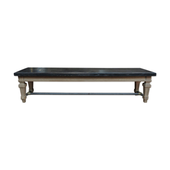 Banc antique en chêne massif et laiton de banque de France
