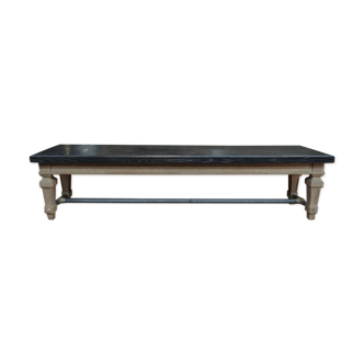 Ancient bench in solid oak and french bank brass