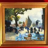 Ancient painting depicting a market scene in Brittany