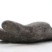 Cast iron silver-coloured catchall in the shape of a hand, 1970s sculpture.