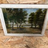 Old oil painting Savior Bernay Theric 1895 the Rhône with vintage wooden frame