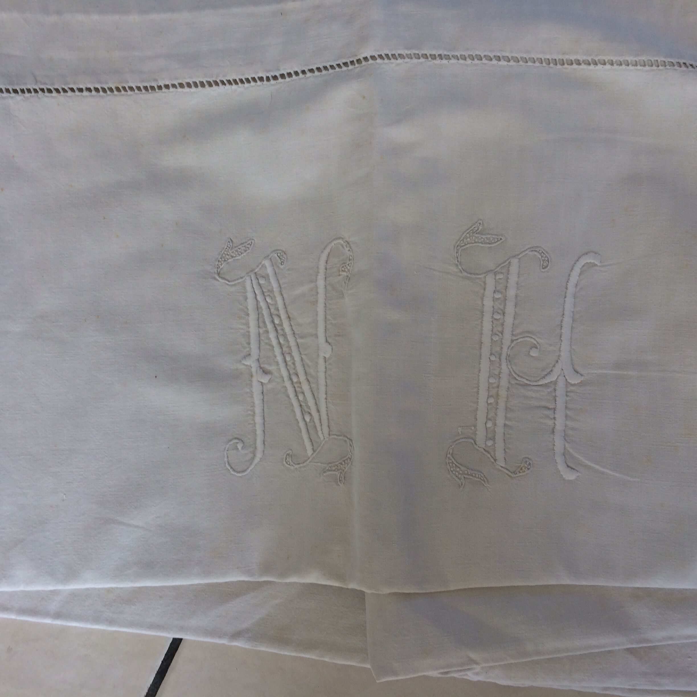 Old cotton with monogram sheet 15 cm