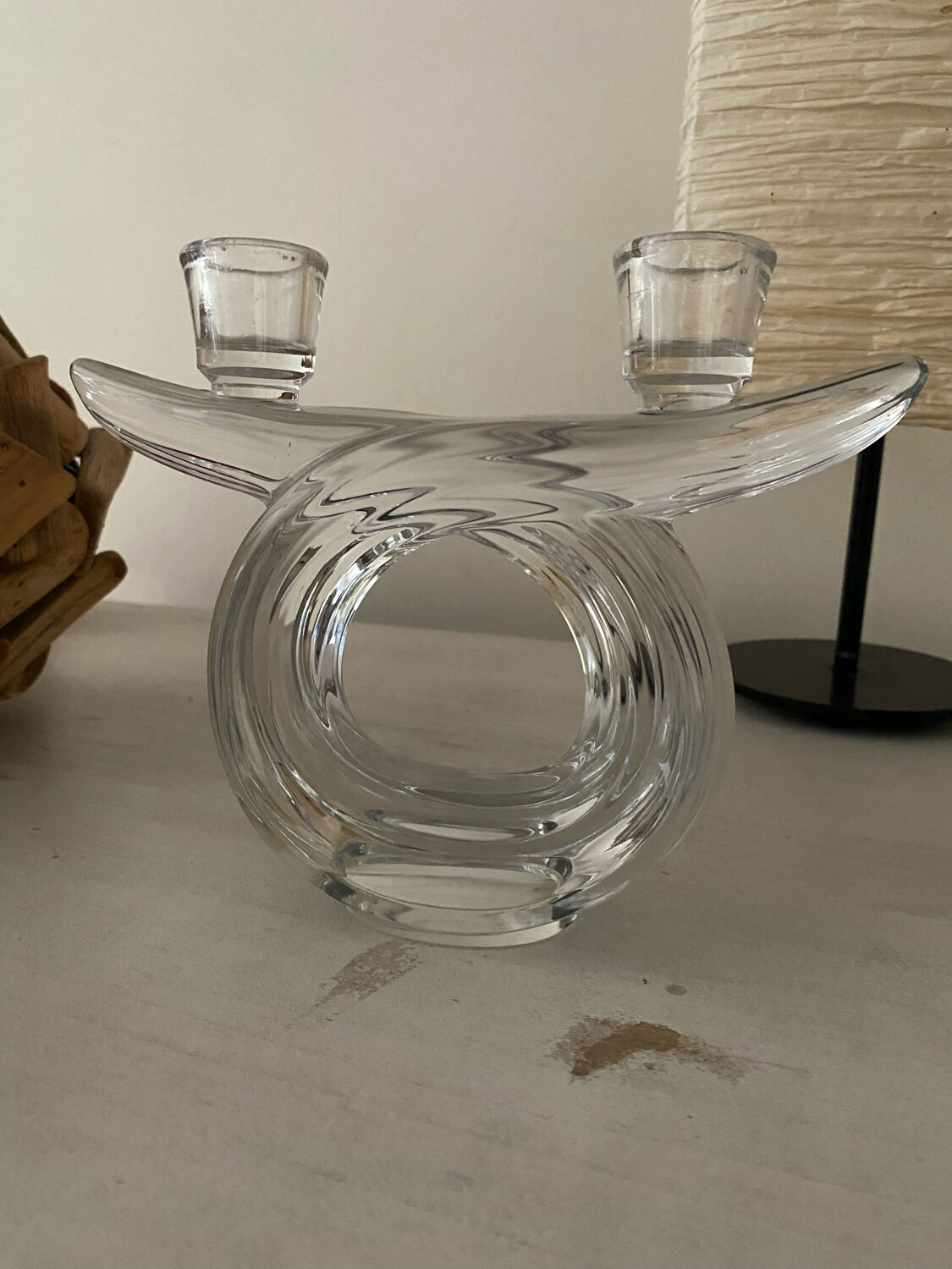 Candlestick two torches in cristal of Vannes Le Chatel art deco