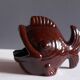 Cendrier poisson, céramique émaillée marron, art deco des années 40-50