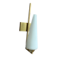 Vintage brass wall light with a white glass spindle shade from the 1950s-1960s.