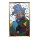 "Man in Hat" Contemporary Cubist Style Figurative Acrylic Painting Framed