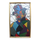 "Man in Hat" Contemporary Cubist Style Figurative Acrylic Painting Framed