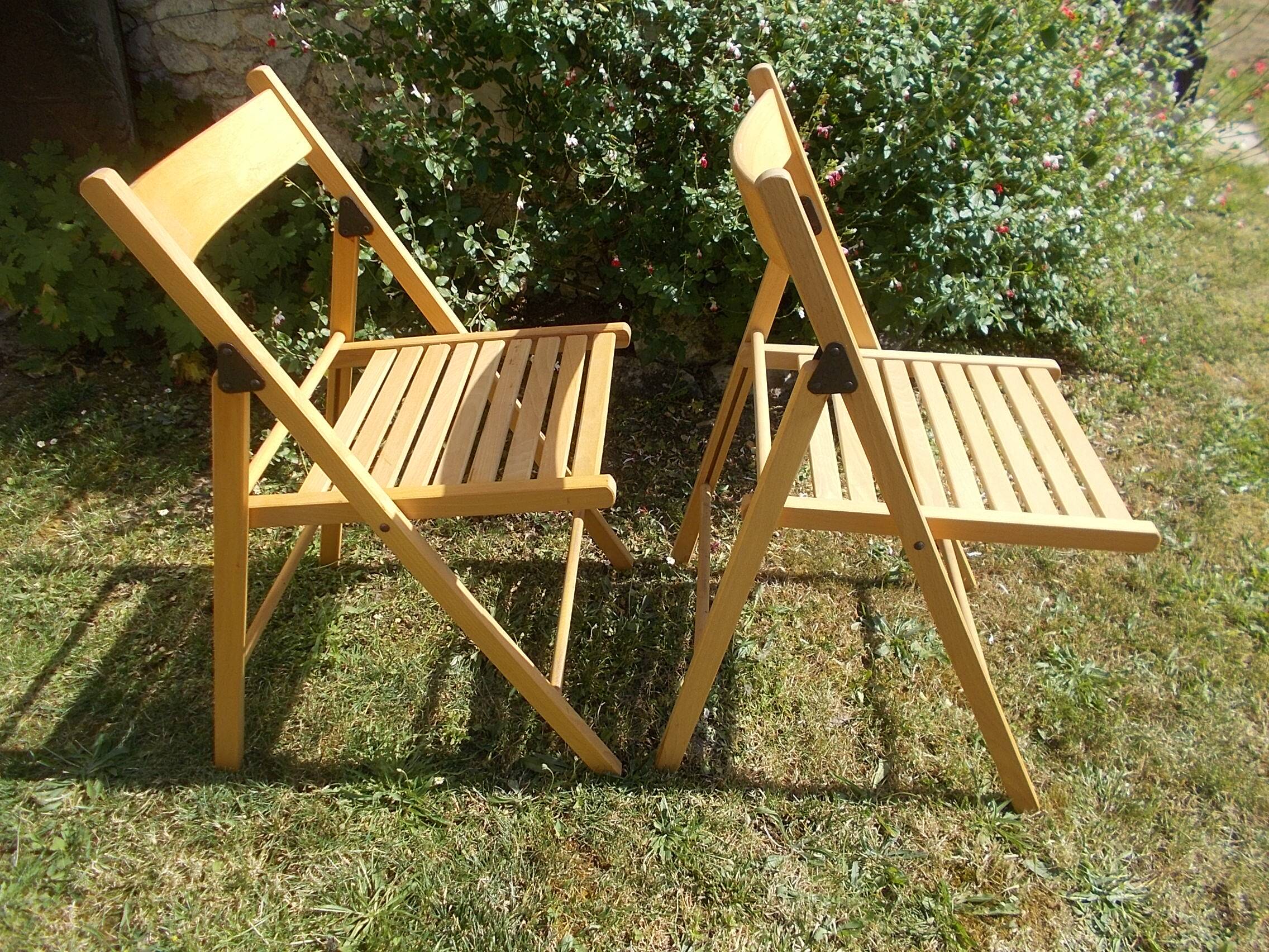 pair of vintage wooden folding chairs
